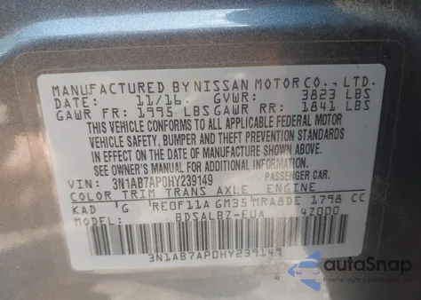 2017 Nissan Sentra S z USA, uszkodzony, nr VIN 3N1AB7AP0HY239149